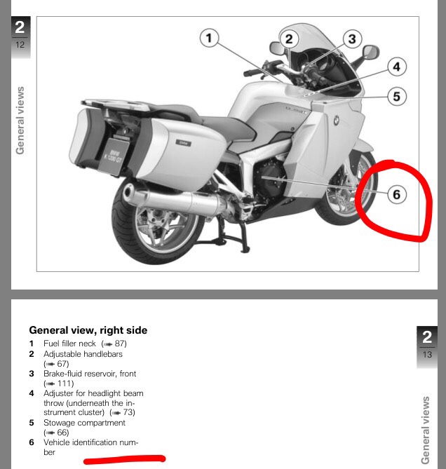 расположение номеров на узлах и агрегатах: (VIN,двигателя) на мотоциклах BMW.